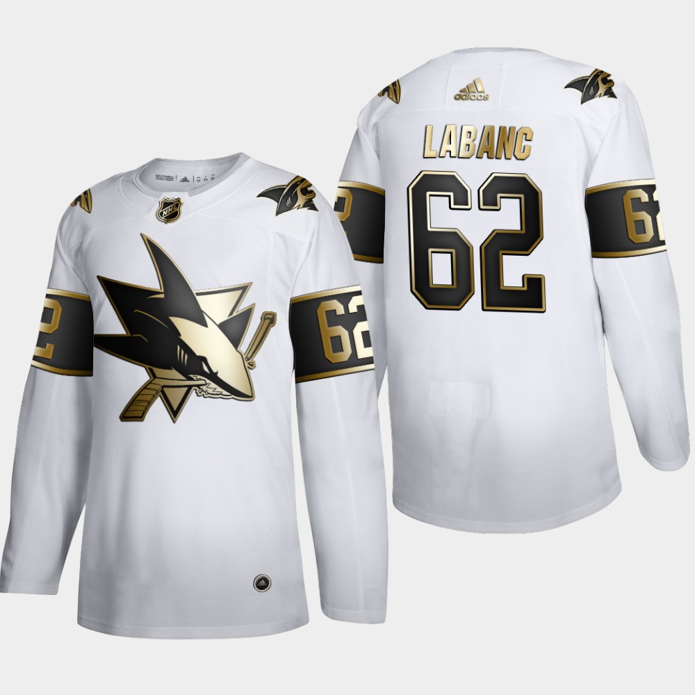 San Jose Sharks #62 Kevin Labanc Men Adidas White Golden Edition Limited Stitched NHL Jersey